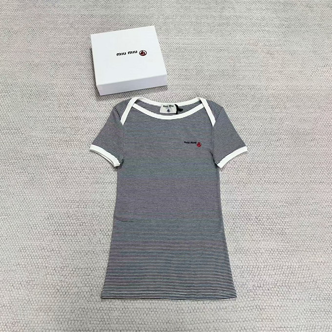 9A+ quality miu miu striped logo t-shirt